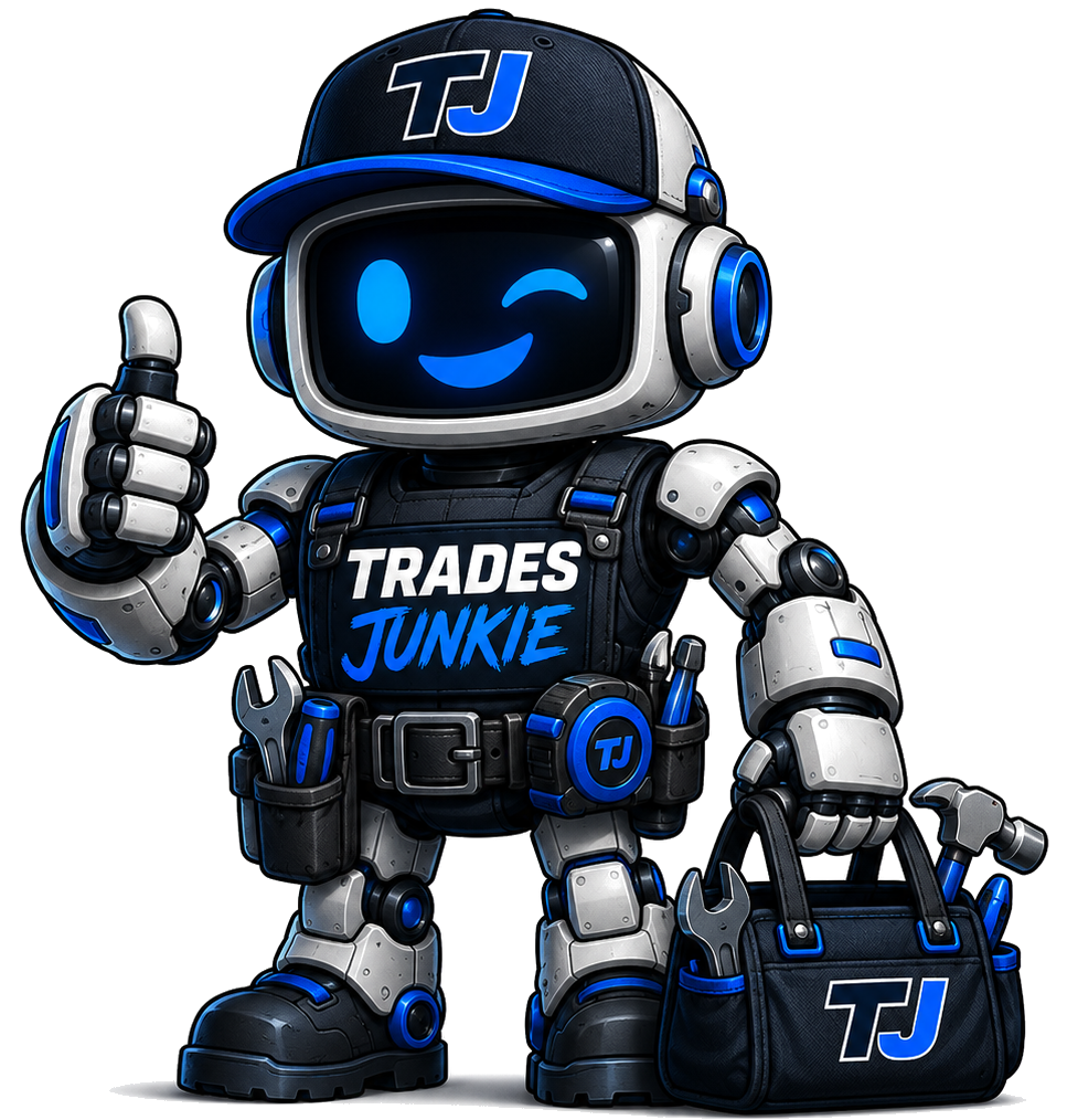 TJbot — TradesJunkie mascot giving a thumbs up