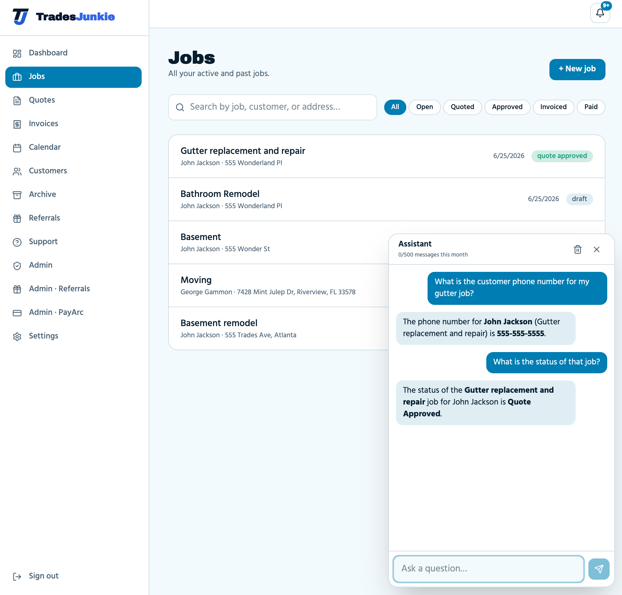 AI assistant looking up customer phone and job status