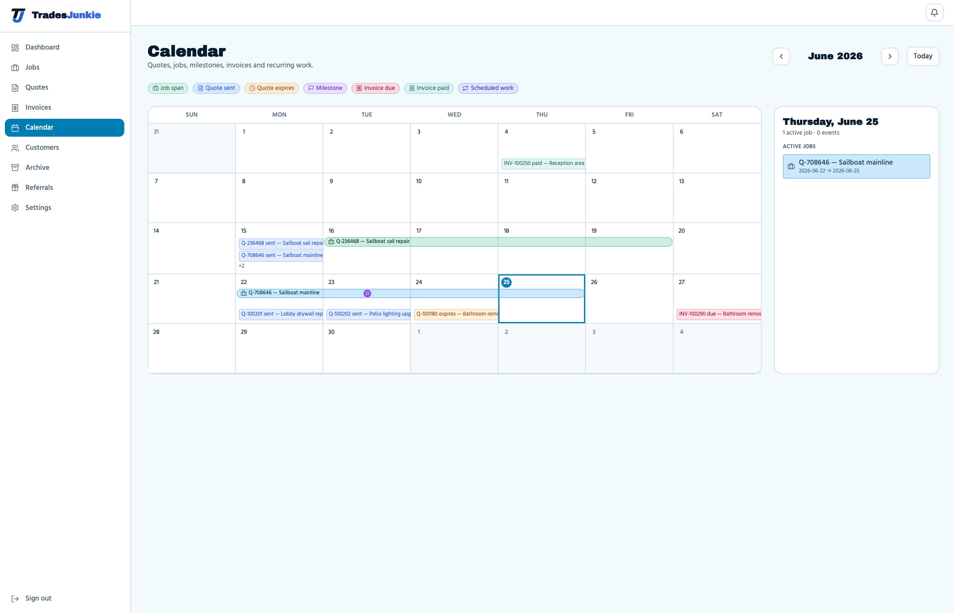 Job calendar