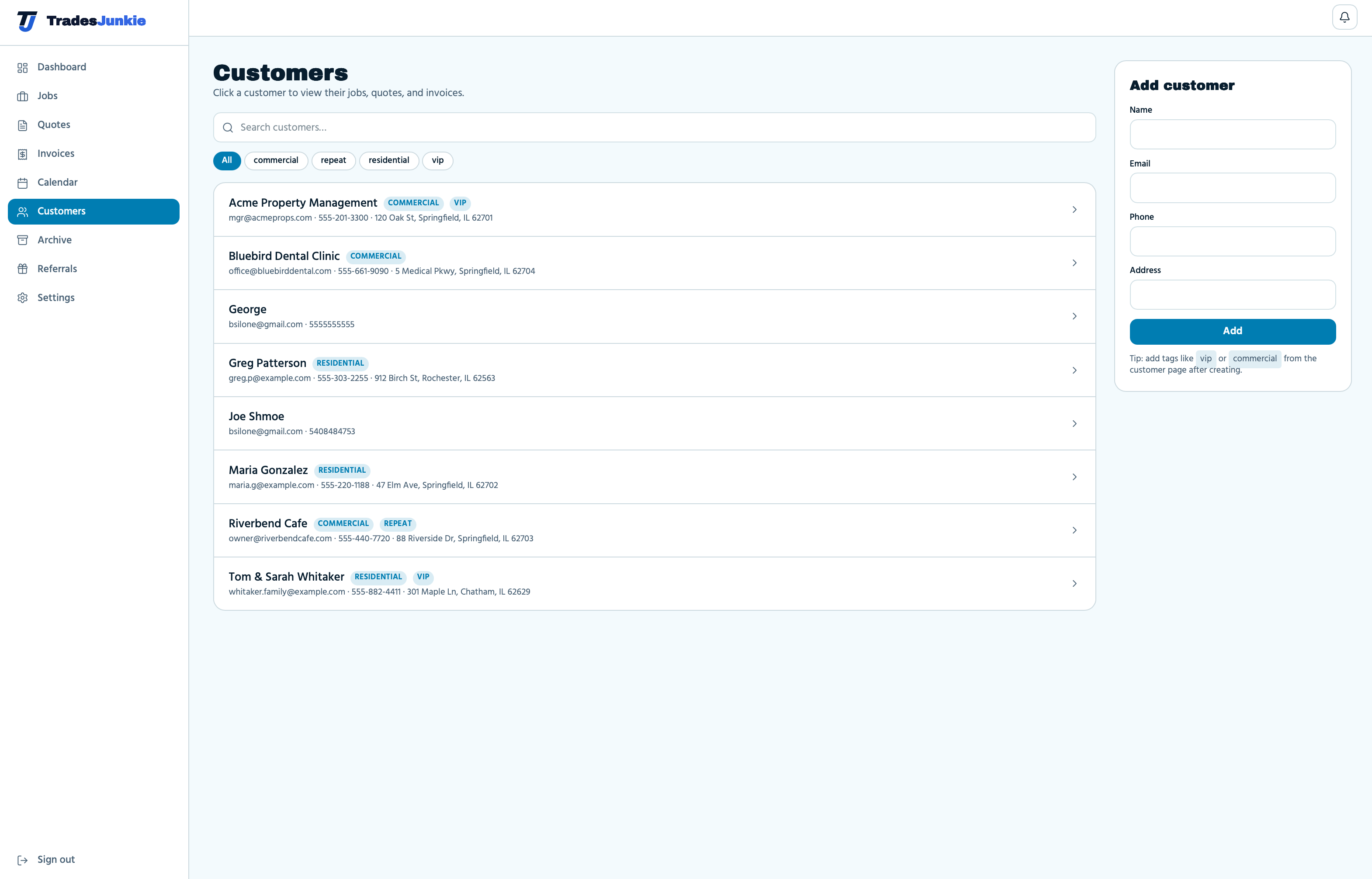 Customer list