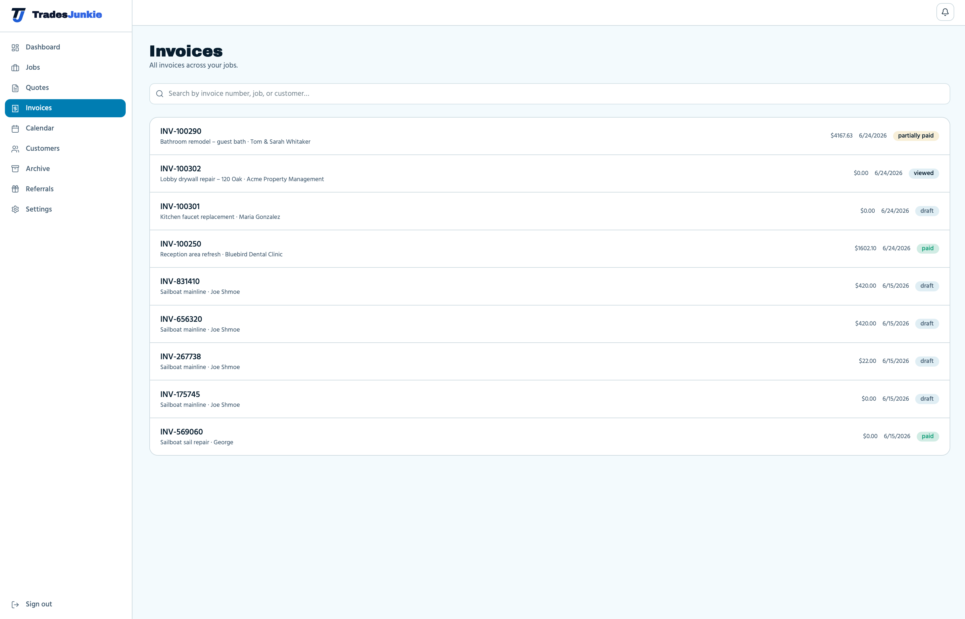 Invoices and payment tracking