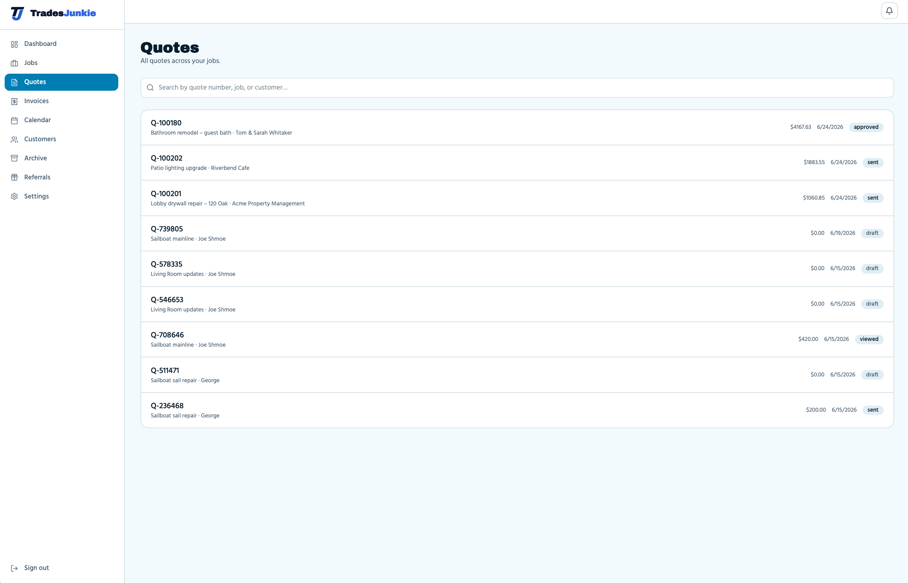 Quotes list and detail with line items