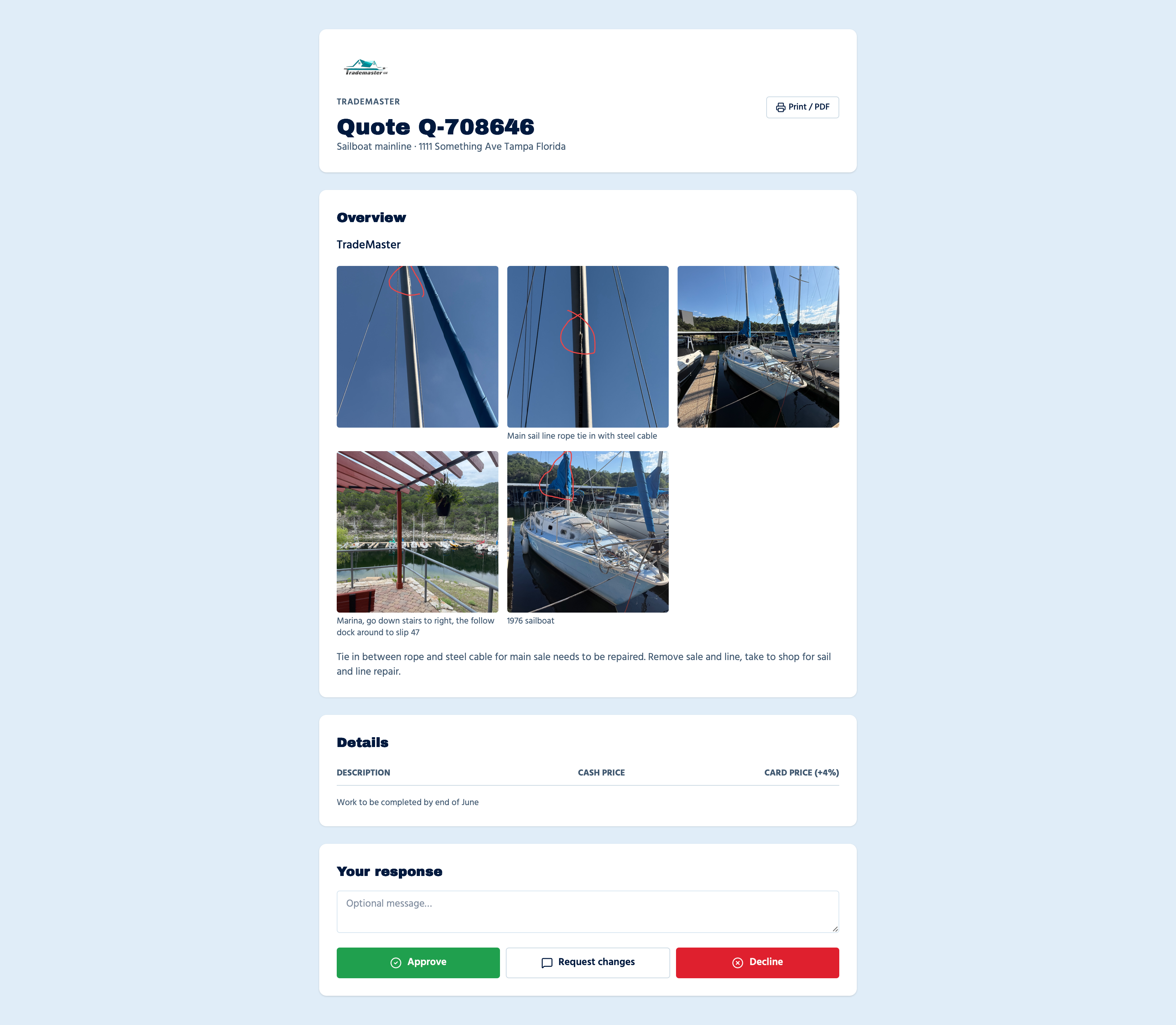 Quote with photos for exterior work